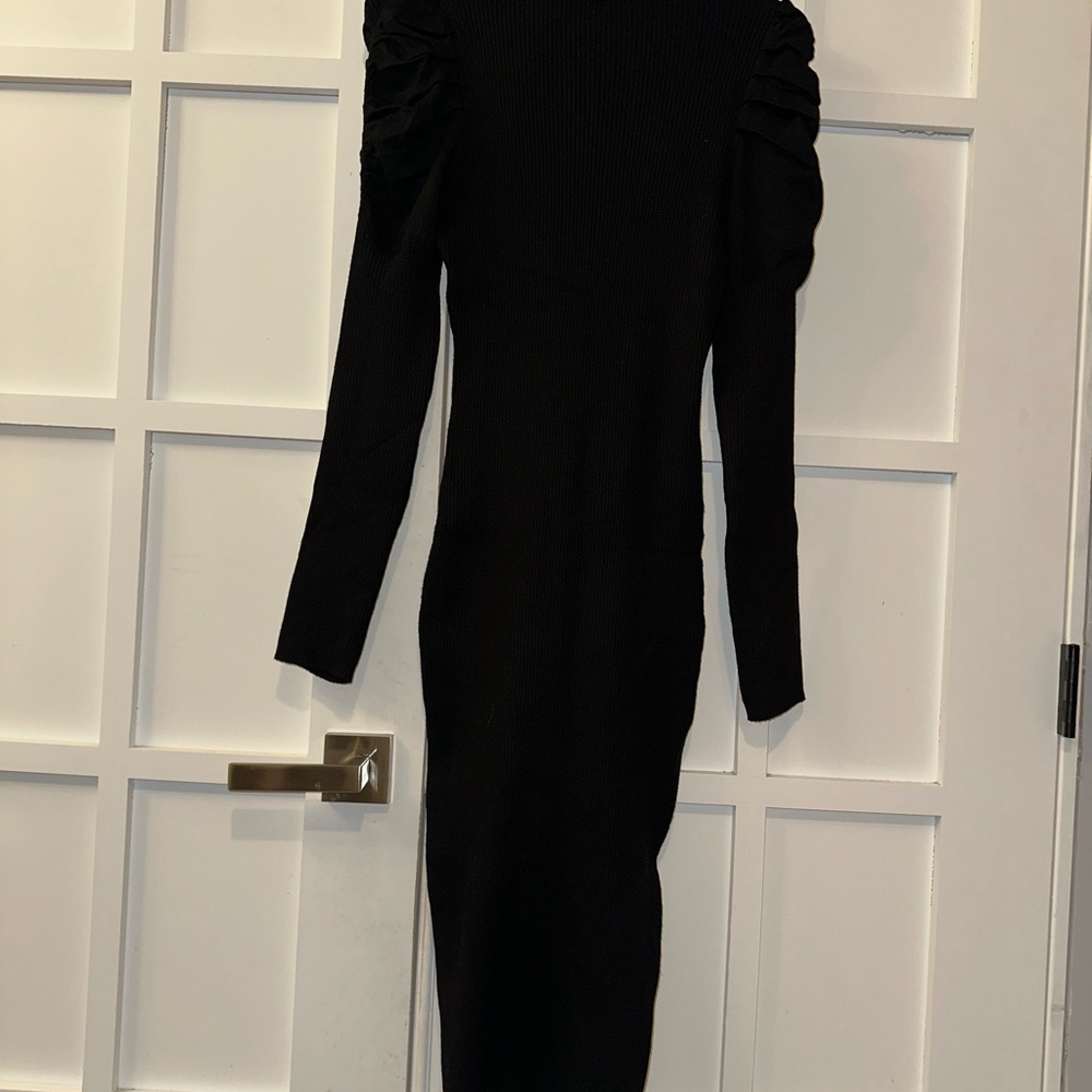 Elegant Black Long Puffy Style Sleeve Sweater Dress